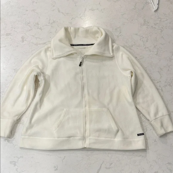 Calvin Klein Performance Women's 1X Full-Zip Hooded Fleece Jacket Winter White - Picture 7 of 13